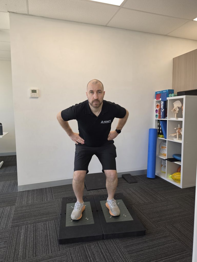 Ryan Harris using VALD ForceDecks force plates during an assessment at Adapt Sports Physiotherapy.